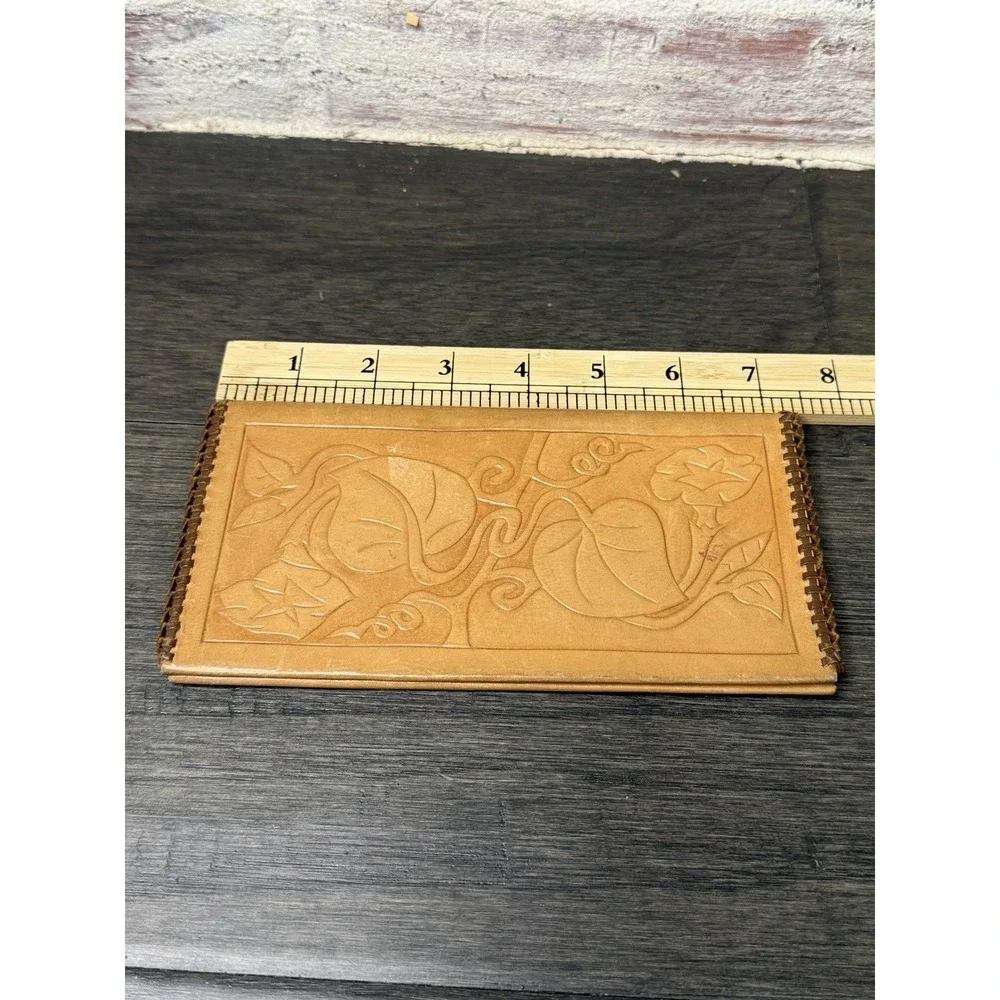 Vintage Hand Tooled Leather Fold Wallet Leaves Floral Western